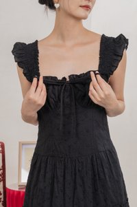 Touch of Spring Embroidery Midi Dress In Black