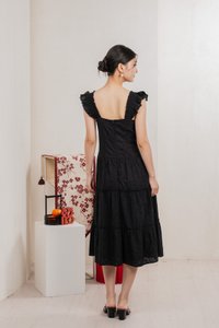 Touch of Spring Embroidery Midi Dress In Black