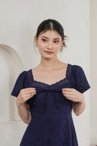 Princia Eyelet Ribbon Midi Dress In Navy