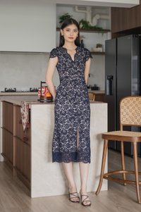 Xiu Lace Buttons Maxi Dress In Navy