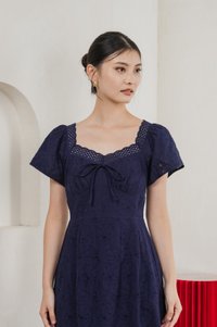 Princia Eyelet Ribbon Midi Dress In Navy