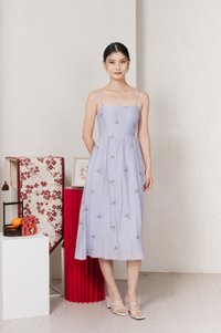 Cyra Floral Textured Camisole Midi Dress In Lavender