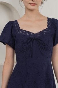 Princia Eyelet Ribbon Midi Dress In Navy