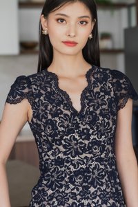 Xiu Lace Buttons Maxi Dress In Navy