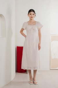 Princia Eyelet Ribbon Midi Dress In Light Pink