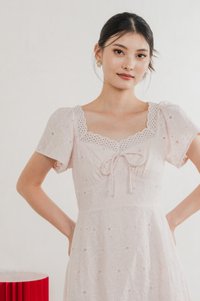 Princia Eyelet Ribbon Midi Dress In Light Pink