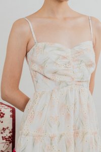 Jing Eyelet Floral Tiered Midi Dress In Cream