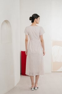 Princia Eyelet Ribbon Midi Dress In Light Pink