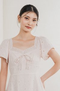 Princia Eyelet Ribbon Midi Dress In Light Pink
