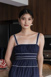 Vienna Eyelet Contrast Midi Dress In Navy