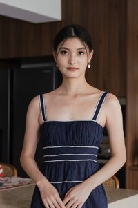 Vienna Eyelet Contrast Midi Dress In Navy