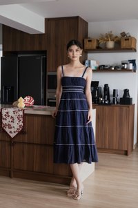 Vienna Eyelet Contrast Midi Dress In Navy