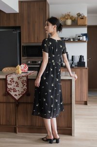 Rosea Embroidery Textured Midi Dress In Black