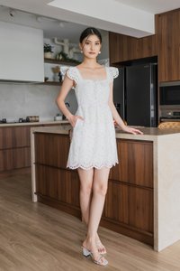 Rhys Rainbow Eyelet Ruffles Dress in Rainbow