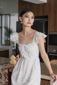 Rhys Rainbow Eyelet Ruffles Dress in Rainbow