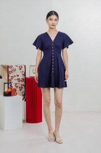 Era Eyelet Buttons Dress In Navy