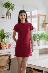 Hui Qipao Cotton Dress In Wine