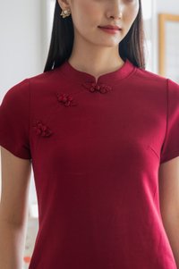 Hui Qipao Cotton Dress In Wine