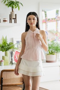 Lunar Mandarin Collar Halter Top In Ice Pink