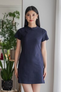 Hui Qipao Cotton Dress In Navy