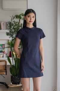 Hui Qipao Cotton Dress In Navy