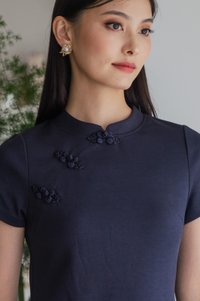 Hui Qipao Cotton Dress In Navy