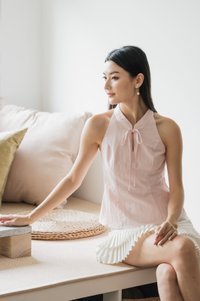 Lunar Mandarin Collar Halter Top In Ice Pink
