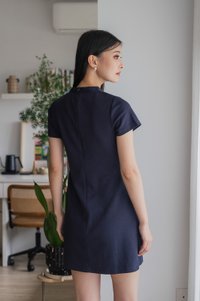 Hui Qipao Cotton Dress In Navy