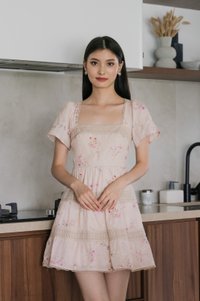 Petals Floral Eyelet Crochet Dress In Blush Pink