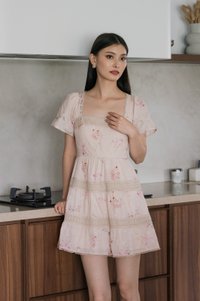 Petals Floral Eyelet Crochet Dress In Blush Pink
