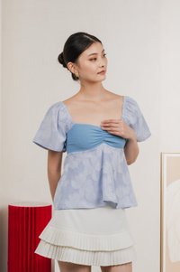 Blush Mixed Fabric Textured Top In Blue