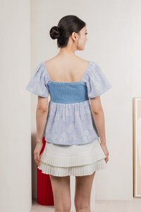 Blush Mixed Fabric Textured Top In Blue