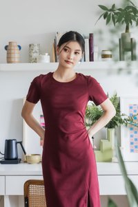 Osborn Cotton Slit Midi Dress In Wine