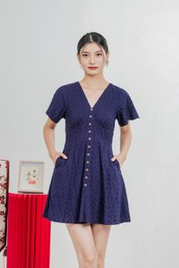 Era Eyelet Buttons Dress In Navy