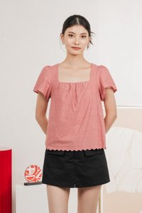 Genova Embroidery Eyelet Gathered Top In Rose