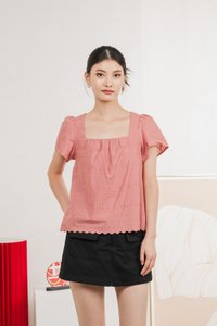 Genova Embroidery Eyelet Gathered Top In Rose