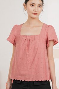 Genova Embroidery Eyelet Gathered Top In Rose