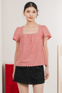 Genova Embroidery Eyelet Gathered Top In Rose