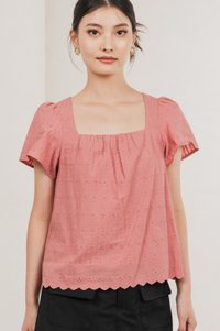 Genova Embroidery Eyelet Gathered Top In Rose