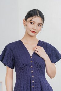 Era Eyelet Buttons Dress In Navy