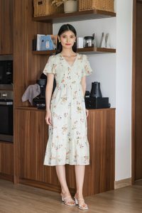 Tinsdale Eyelet Empire Midi Dress in Tea Green
