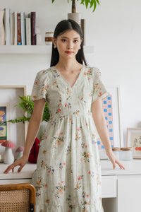 Tinsdale Eyelet Empire Midi Dress in Tea Green