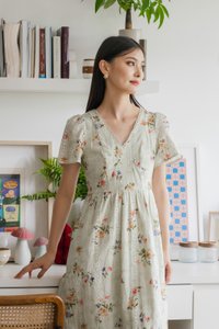Tinsdale Eyelet Empire Midi Dress in Tea Green