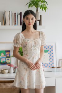 Cheer Fleur Eyelet Ribbon Ruched Dress