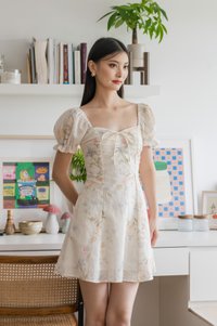 Cheer Fleur Eyelet Ribbon Ruched Dress