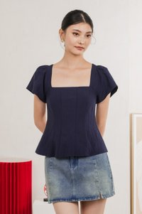 Tessie Tencel Panelled Top In Navy