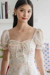 Cheer Fleur Eyelet Ribbon Ruched Dress