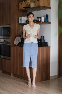 Austina Eyelet Ruffles Ribbon Top In Pearl Cream