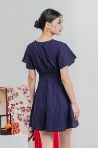 Era Eyelet Buttons Dress In Navy