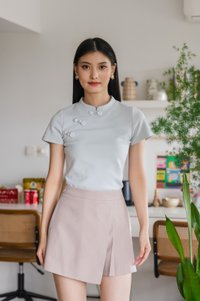 Xin Cheongsam Cotton Top In Pastel Blue